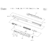 Norbar Pro 200 P-Type 9x12mm Female Handle Torque Wrench - Exploded Drawing