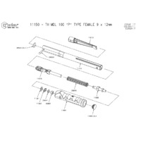 Norbar Pro 100 P-Type 9x12mm Female Handle Torque Wrench - Exploded Drawing