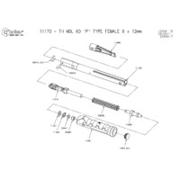 Norbar Pro 60 P-Type 9x12mm Female Handle Torque Wrench - Exploded Drawing