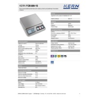 Kern FOB 500-1S Stainless Steel Scale - Technical Specifications