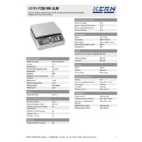 Kern FOB 10K-3LM Stainless Steel Bench Scale - Technical Specifications