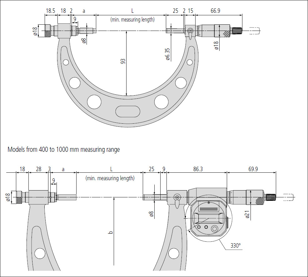 Mitutoyo series 340 and 104 dimensions.