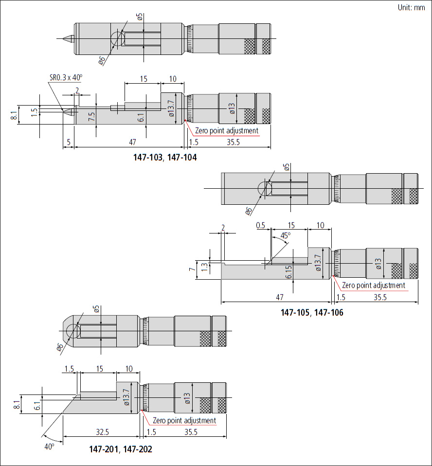 Mitutoyo 147 can seam micrometer dimensions