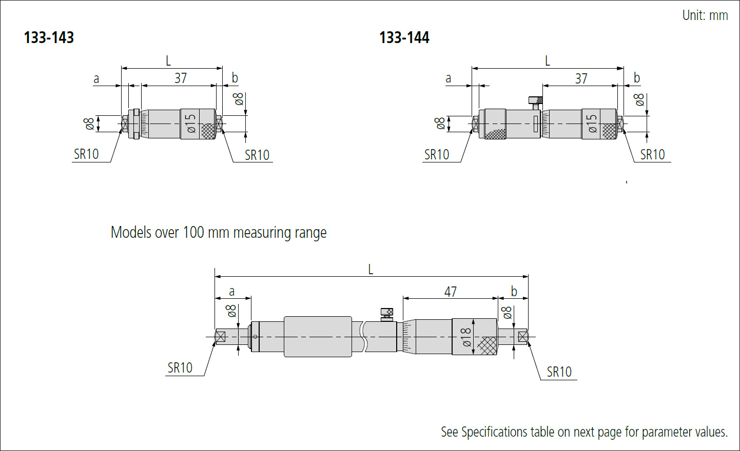 Mitutoyo 133 tubular inside dimensions.