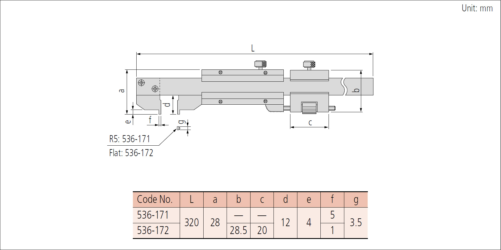 Mitutoyo series 536 hook jaw dimensions.