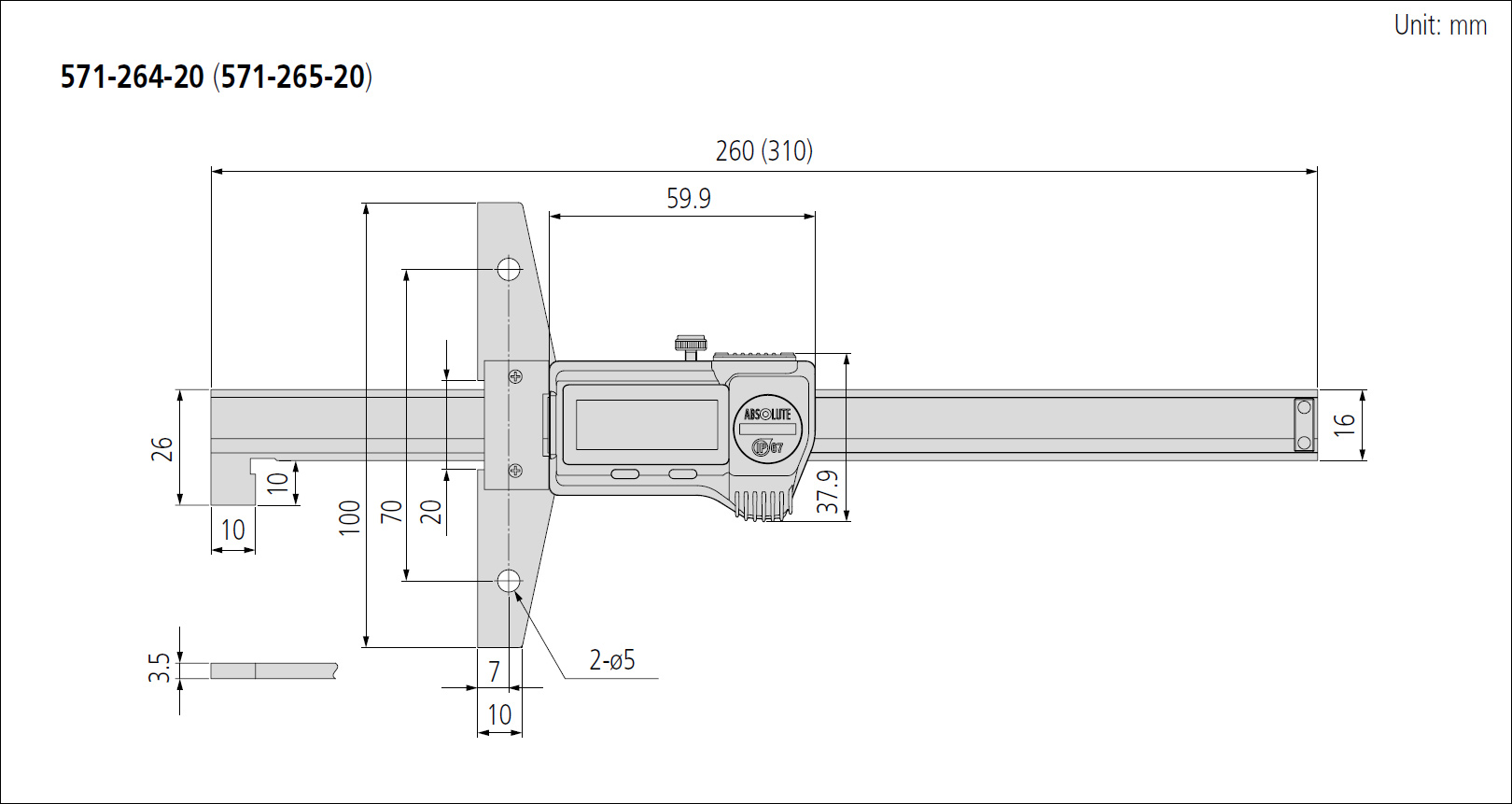 Mitutoyo coolant proof hook end depth gauge dimensions.