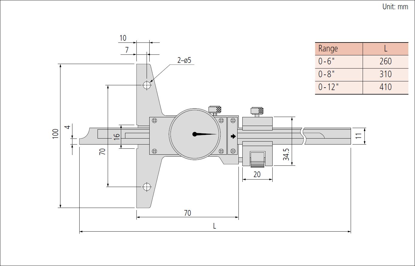 Mitutoyo dial fine adjustment depth dimensions.