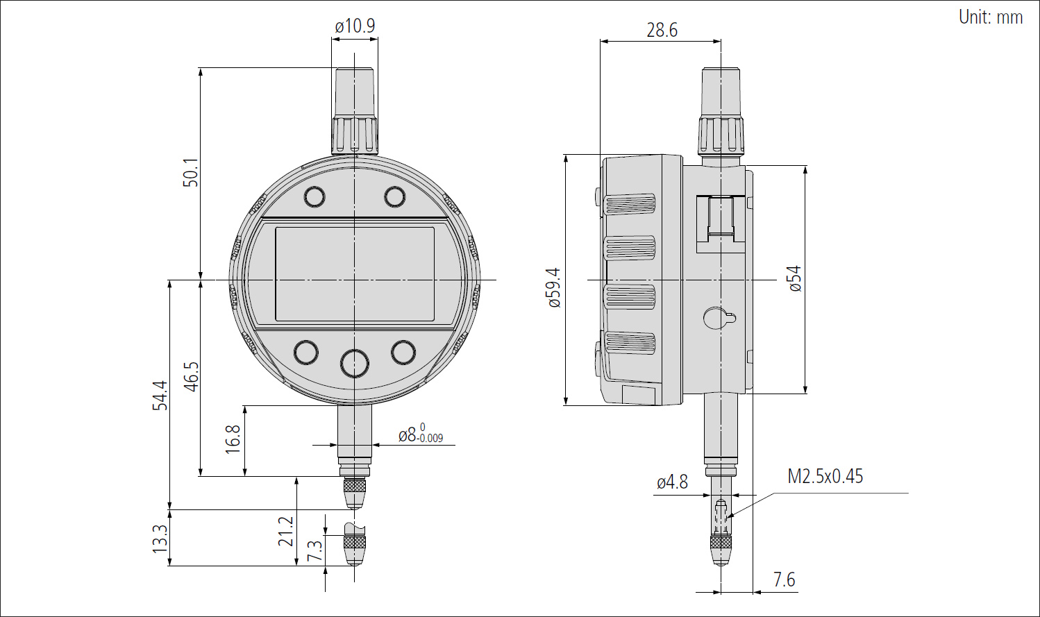 Mitutoyo calculating indicator dimensions.