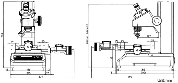 Mitutoyo Series 176 Toolmakers’ Microscope dimensions.