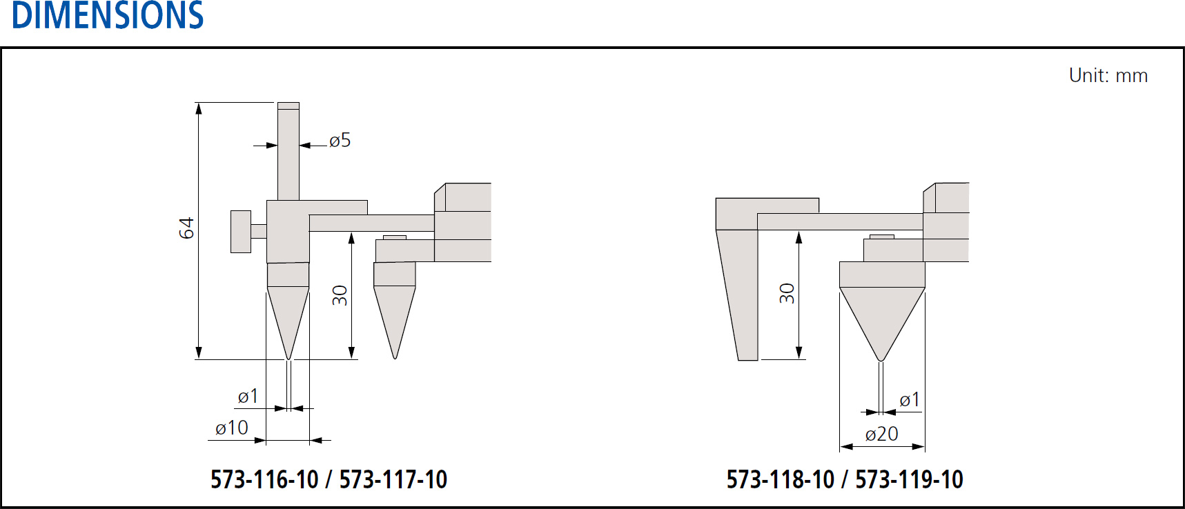 Mitutoyo Series 573 Absolute Digital Back Jaw Centerline Caliper dimensions