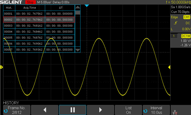 SDS1202X-E History Waveform