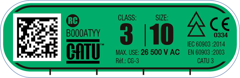 CATU CG-3 Insulating Latex Dielectric Safety Electrician's Gloves class 3 sticker.