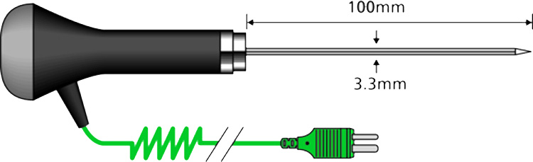 Comark PK24M Type K - Standard Penetration Probe, 3.3mm Diameter/100mm Length dimensions.