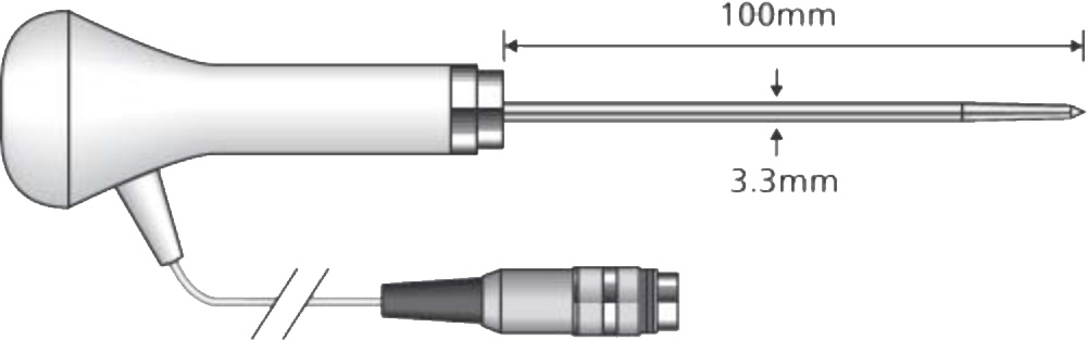 Comark Food Penetration Probe, Thermistor, White - Straight Cable dimensions.