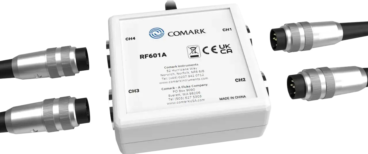 Comark RF601A close up with 4 connectors, 2 on either side.