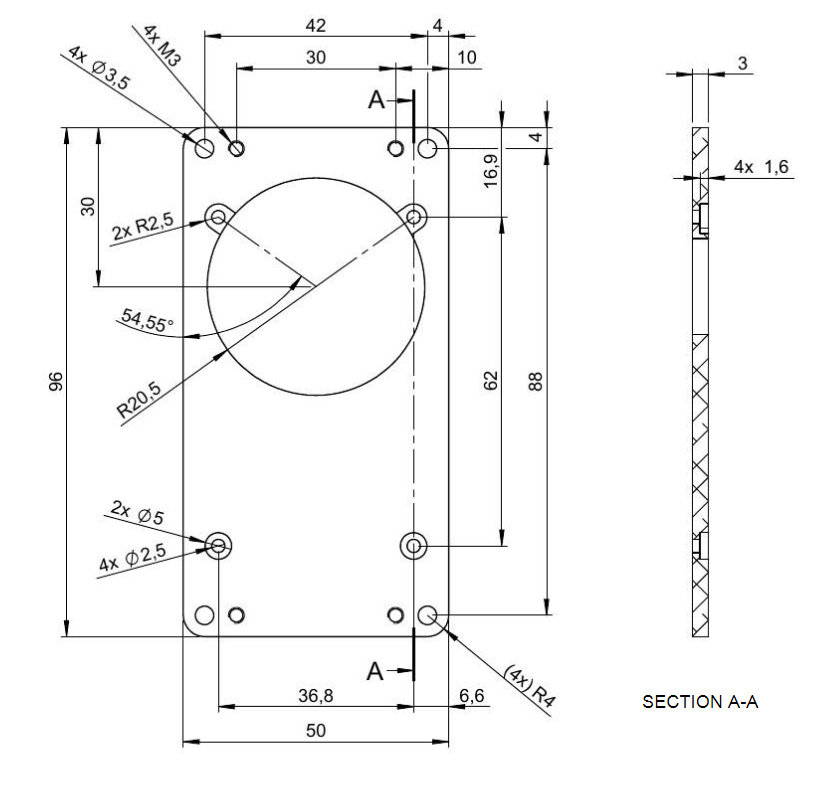 FLIR T199163 Front Mounting Plate Kit dimensions.