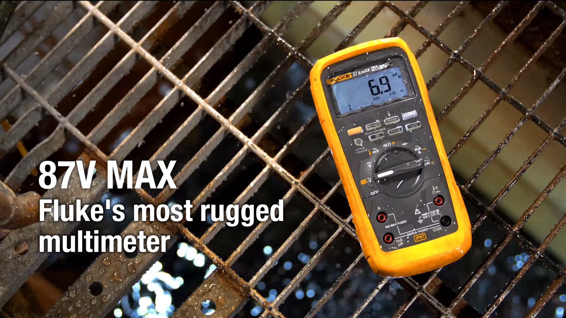 Fluke 87V Max True-RMS Digital Multimeter outside highlighting its ruggedness.