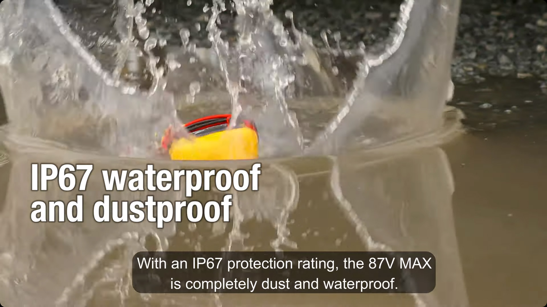 Fluke 87V Max True-RMS Digital Multimeter in a puddle of water to demonstrate its waterproof capabilities.