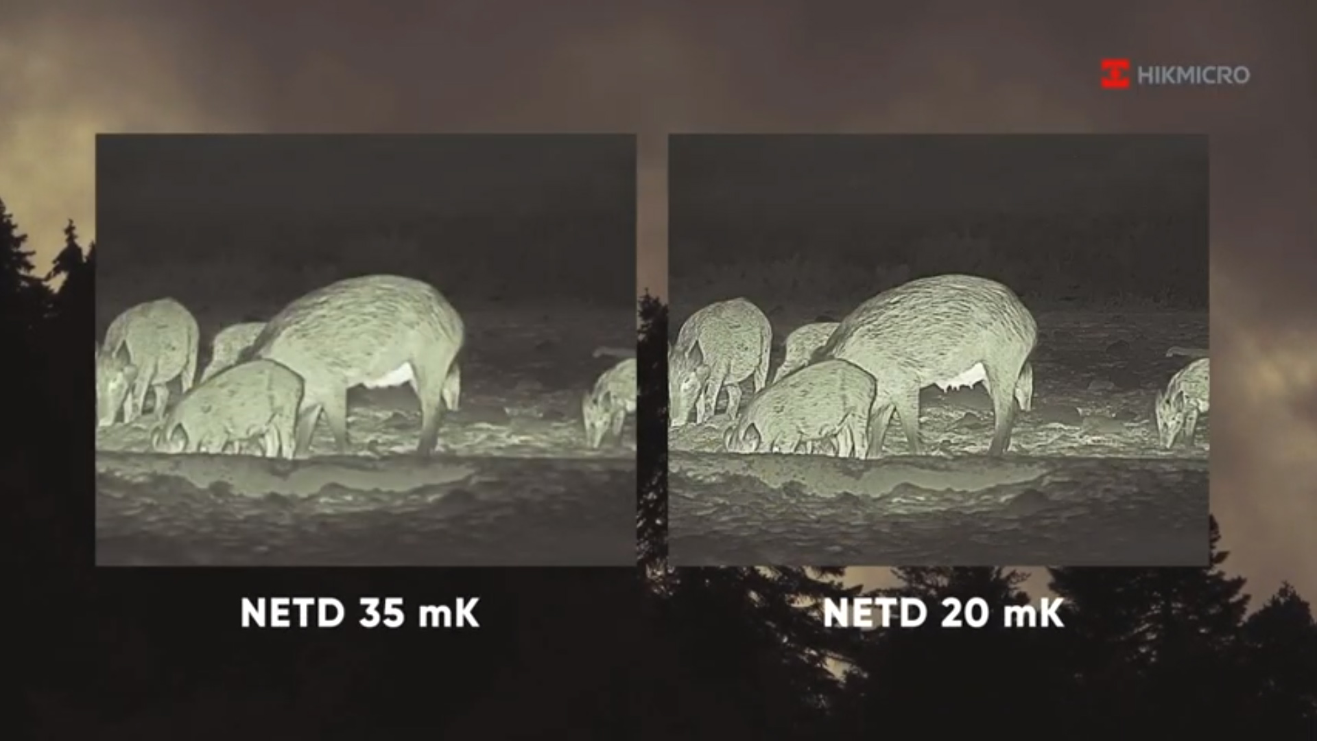 An image demostrating the differene between NETD 20 mK and NETD 35 mK.