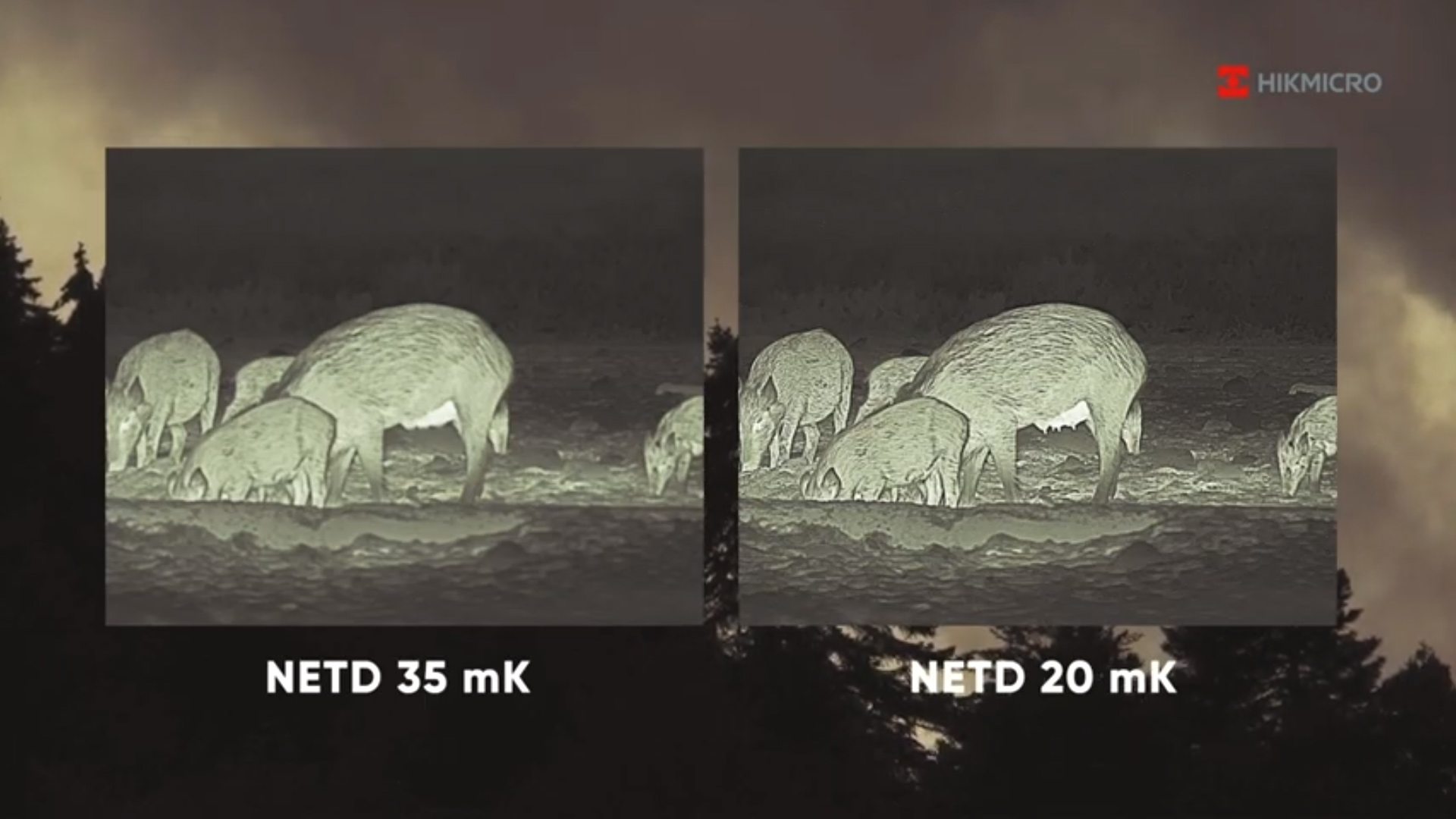 An image showing the difference betweeen NETD 35 mk and NETD 20 mK.