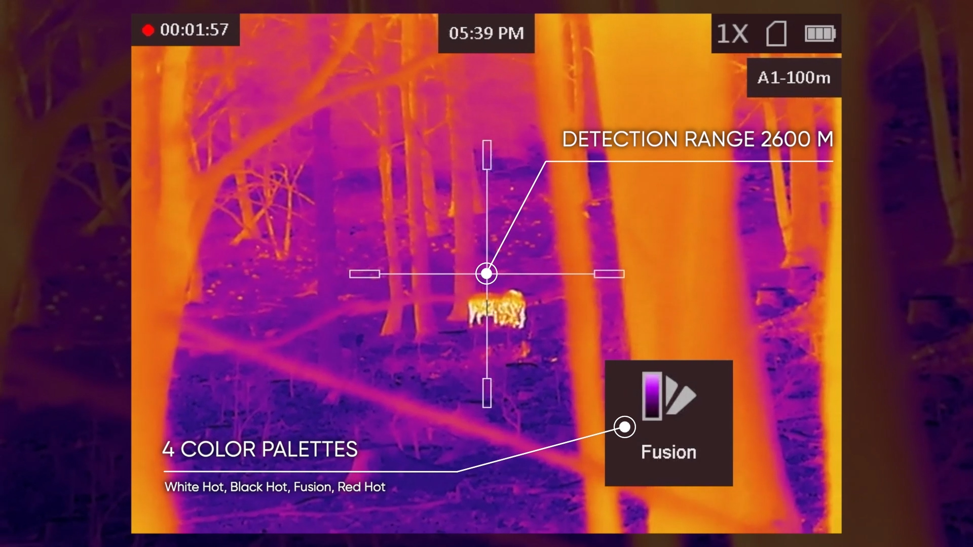 Hikmicro Stellar SH35 & SH50 Thermal Riflescope fusion colour palette option on display.