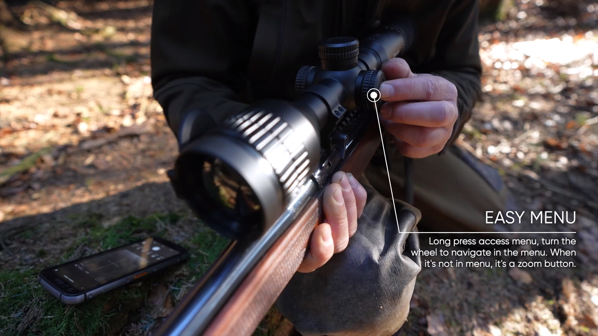 Hikmicro Stellar SH35 & SH50 Thermal Riflescope showing the wheel to easily navigate the menu.