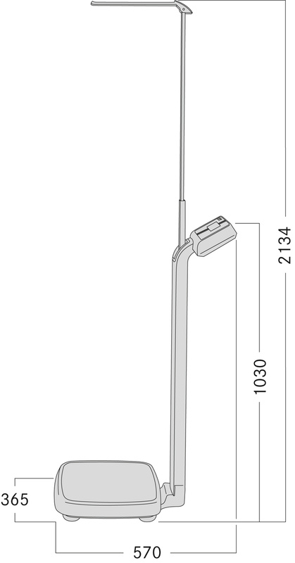 Kern MPE 200K-1HEM/1PEM Personal Floor Scale (Max 250kg; d/e=0,1kg) dimensions with height stick.