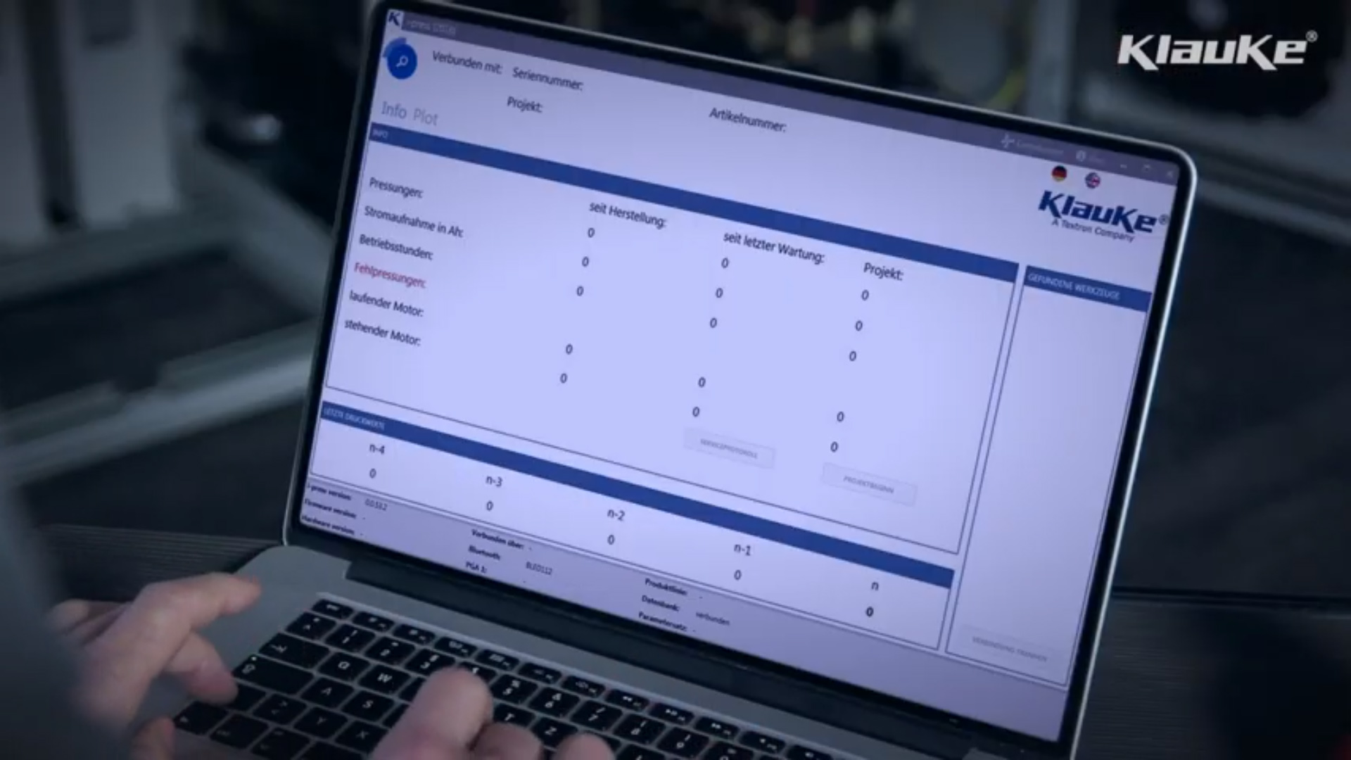 Klauke EK6022CFM Battery Powered Cable Crimping Tool data shown on a laptop.