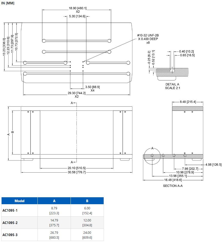 Mark-10 AC1095-1/2/3 Double Column Extension dimensions.