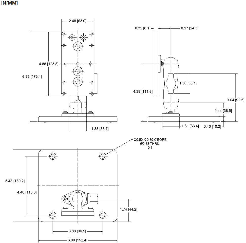 Mark-10 AC1100 Tabletop Stand, Indicator/Torque Gauge dimensions