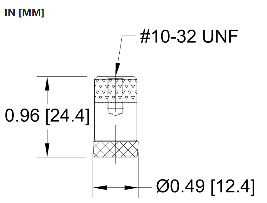 Mark-10 G1011 Rubber Tip, #10-32F dimensions.