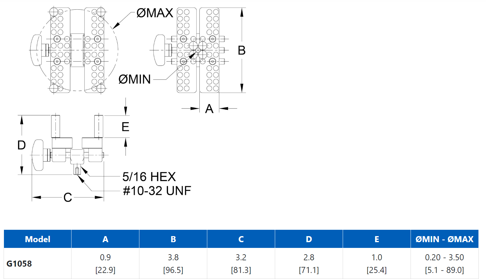 Mark-10 G1058 Cap Grip dimensions.