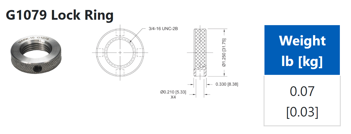 Mark-10 G1079 Lock Ring dimensions.