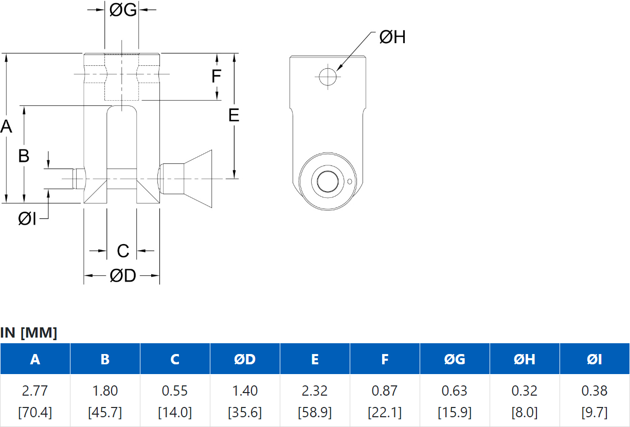 Mark-10 G1090 High Capacity Clevis Grip dimensions.