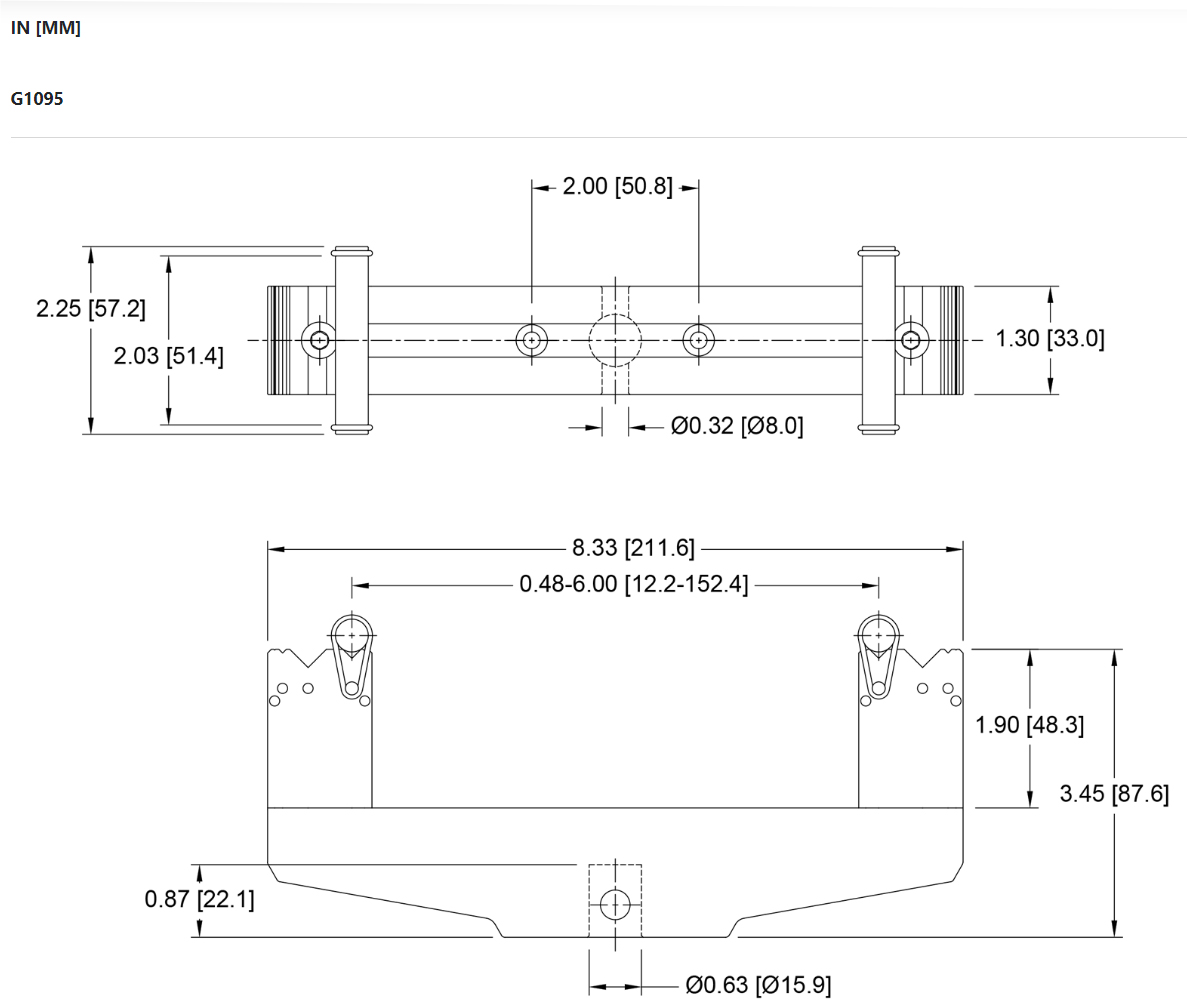 Mark-10 G1095 Bend Fixture, Eye End dimensions.