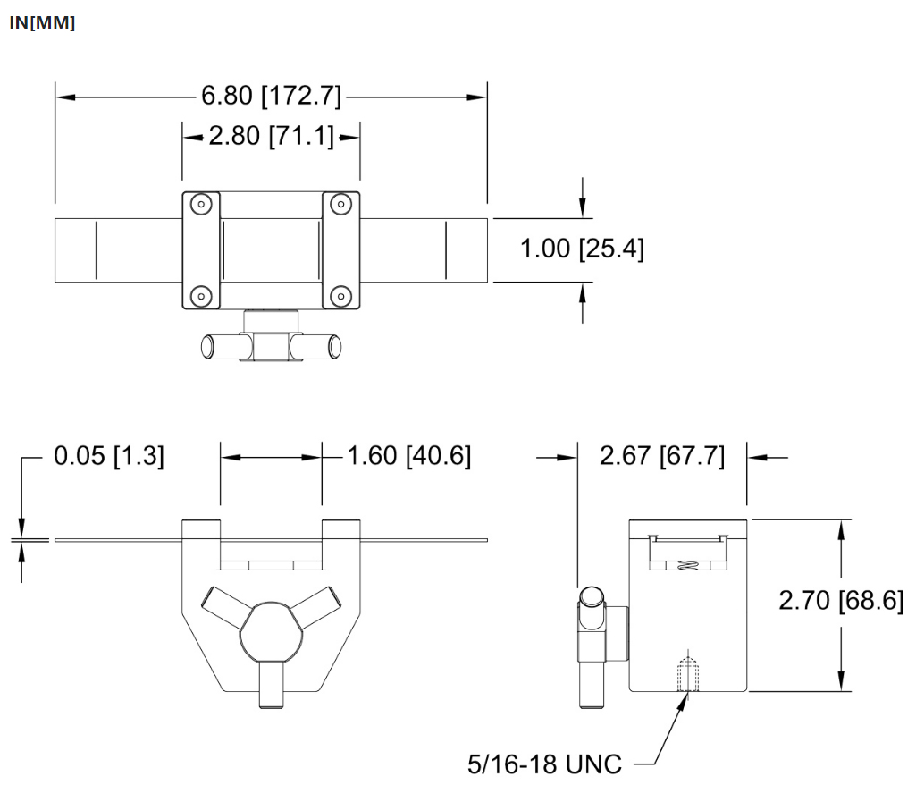 Mark-10 G1098 Loop Tack Fixture, 5/16-18F dimensions.