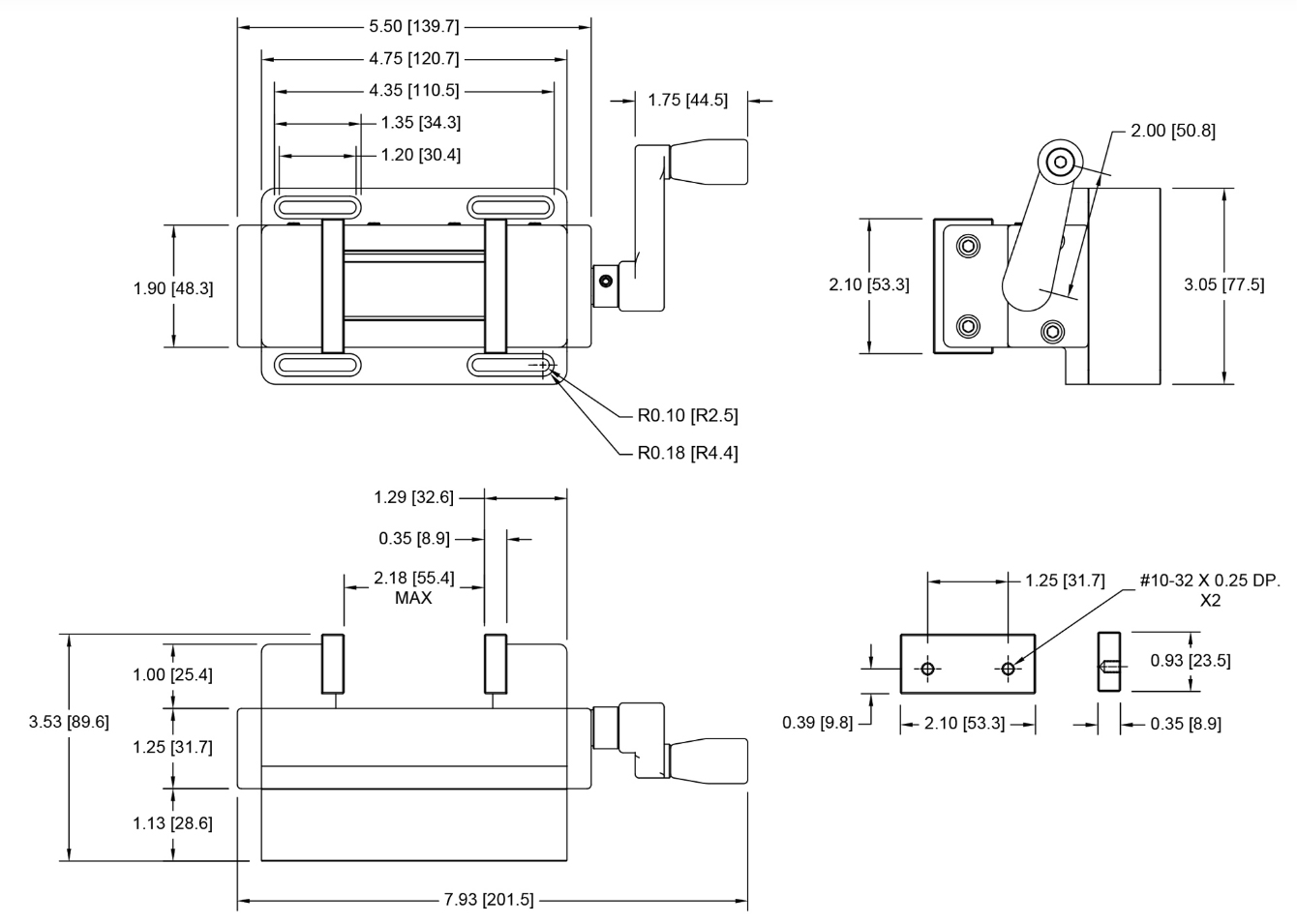 Mark-10 G1106 Vice Grip, Self-Centering dimensions.