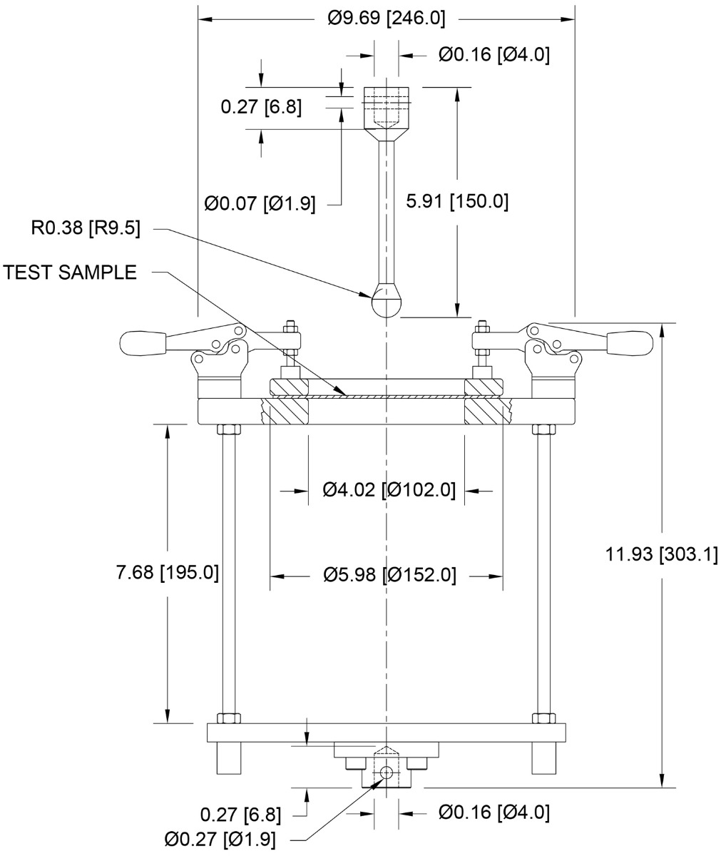 Mark-10 G1110 Puncture Fixture dimensions.
