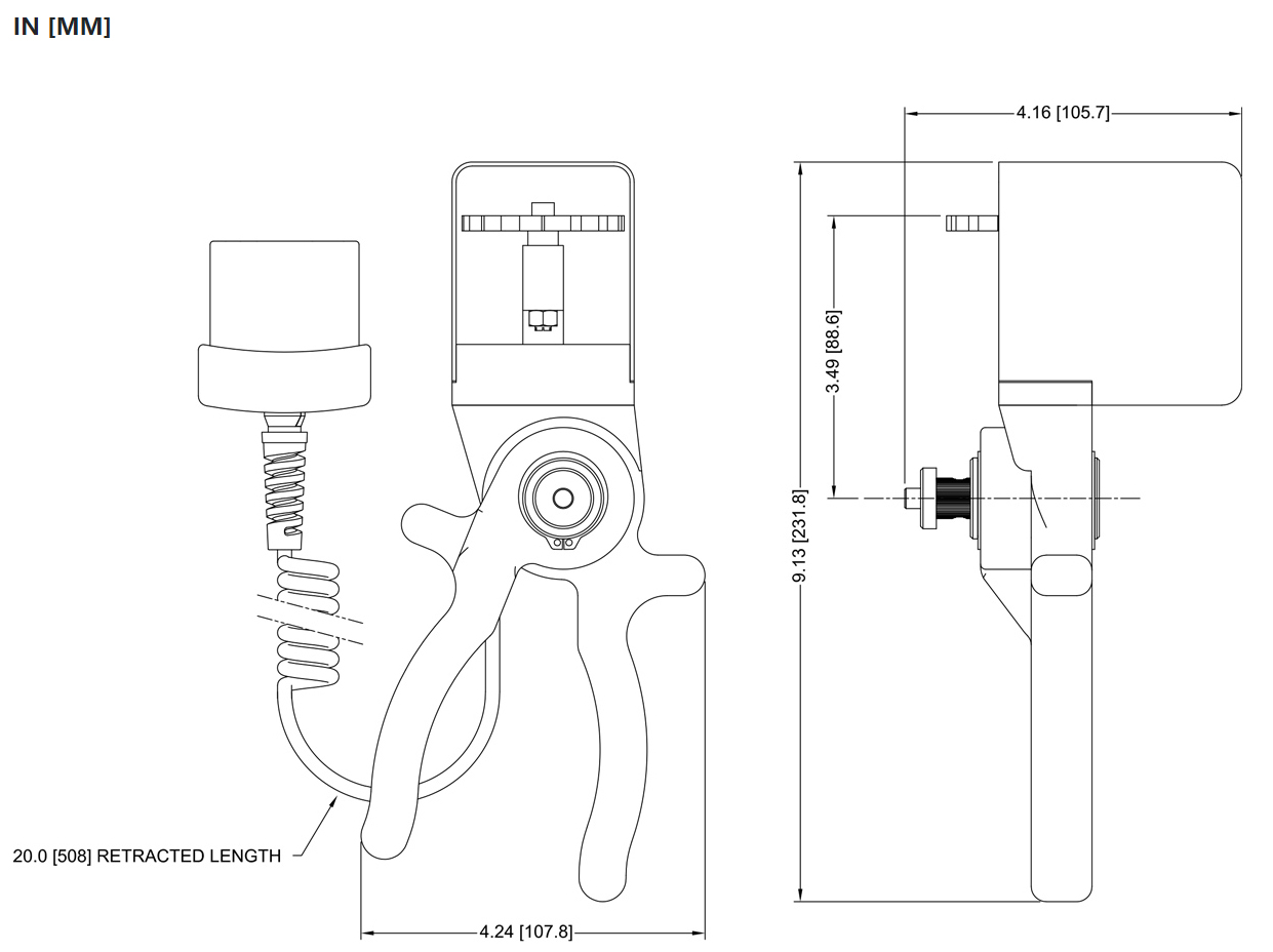 Mark-10 MR06-200 Wire Pull Force Sensor dimensions.