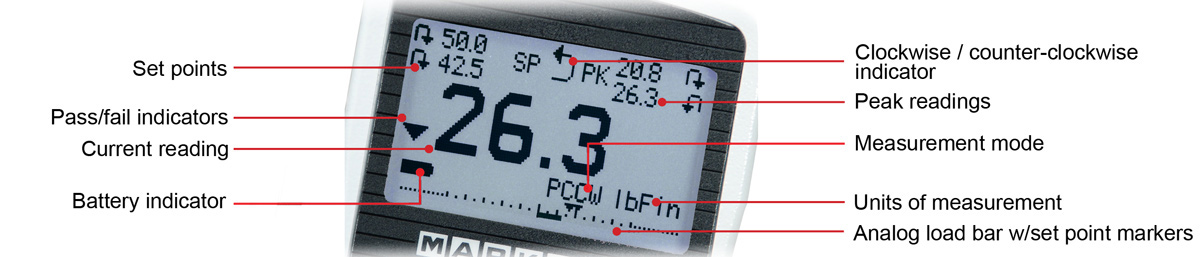 Mark-10 MTT03C Series Cap Torque Gauge display indicators.