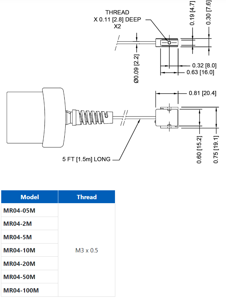 Mark-10 Series R04 Miniature Force Sensors dimensions.