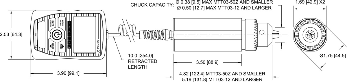 Mark-10 Series TT03 Torque Gauges dimensions.