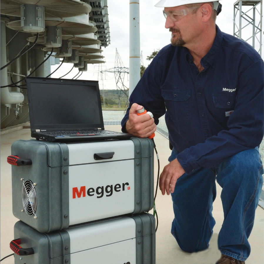 Megger DELTA4000 Series 12 kV Insulation Diagnostic System about to be used by an operator.