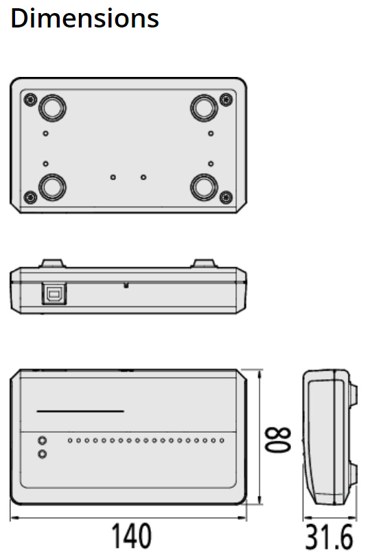 Mitutoyo 02AZD810D U-WAVE-R Receiver for HR-600 Series dimensions.