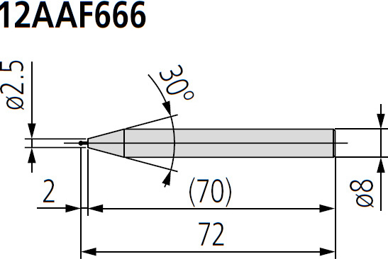 Mitutoyo 12AAF666 ø1mm Ball Probe, Coaxial Type dimensions.