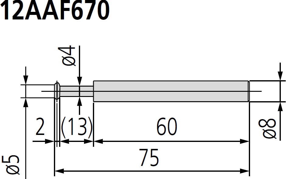 Mitutoyo 12AAF670 ø5mm Disc Probe, 75mm Length dimensions.