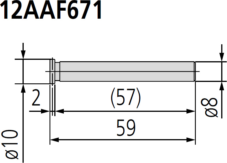 Mitutoyo 12AAF671 ø10mm Disc Probe, 59mm Length dimensions.