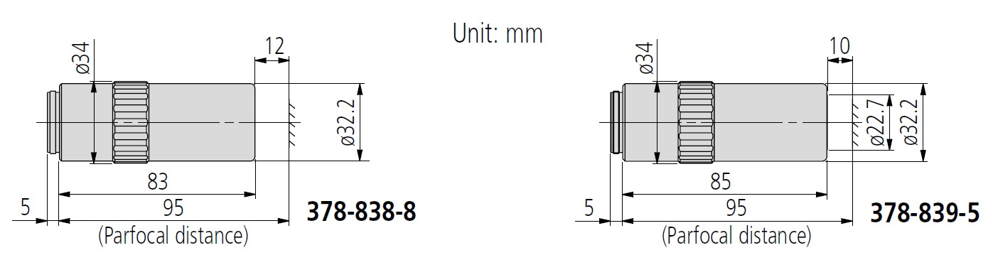 Mitutoyo M Plan UV Objectives for Measuring Microscopes dimensions.