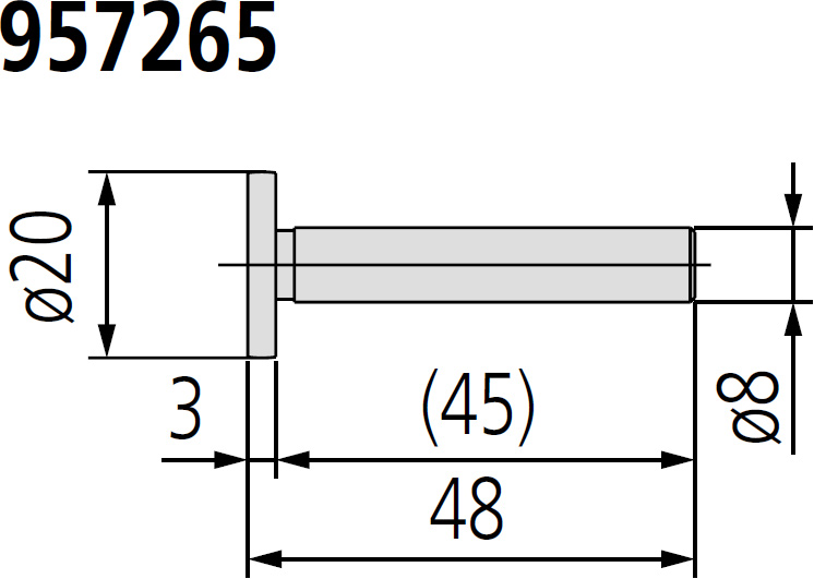 Mitutoyo 957265 ø20mm Disc Probe, 48mm Length dimensions.