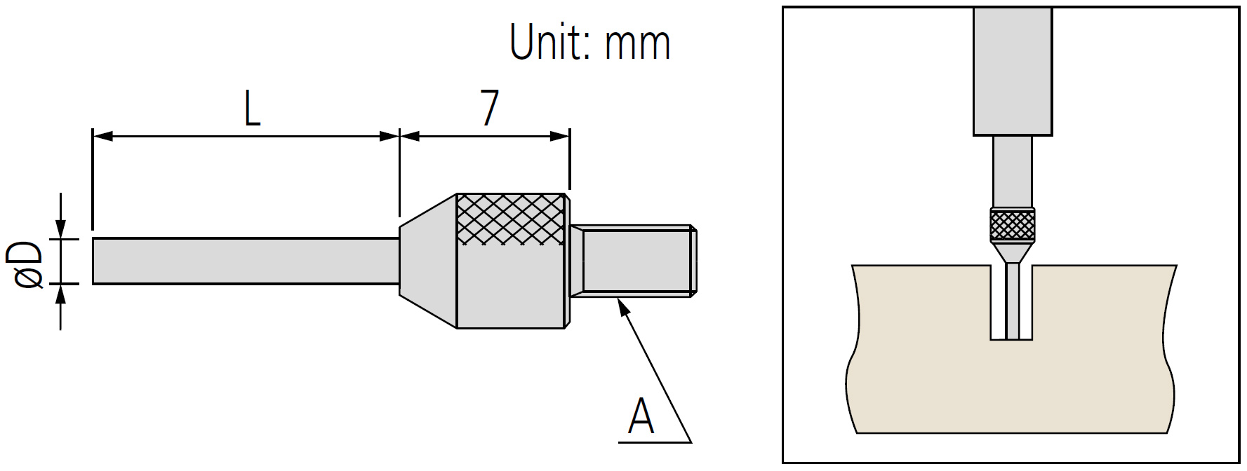 Mitutoyo Contact Element Cylinder, Carbide, Metric dimensions.